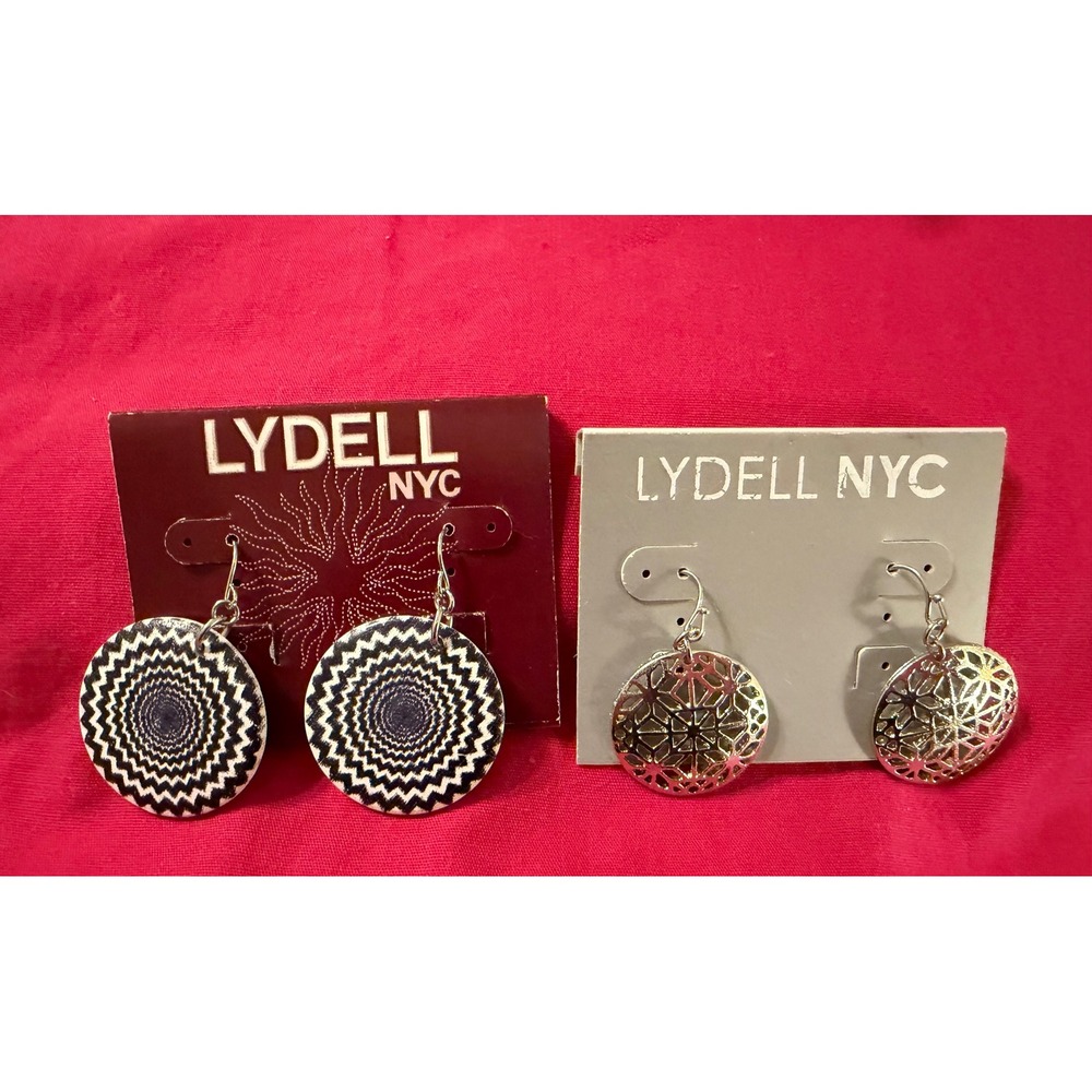 Lydell NYC Earring Set Silver Tone Filigree & Black White Optical Spiral Drop